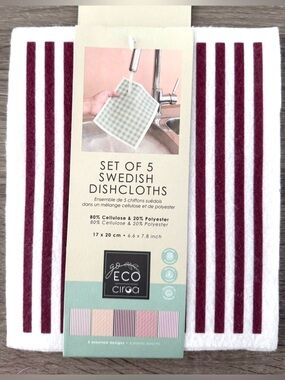 NEW 5 Ciroa Home Re-Usable Swedish Dishcloth Set w/Striped/Geometric Design